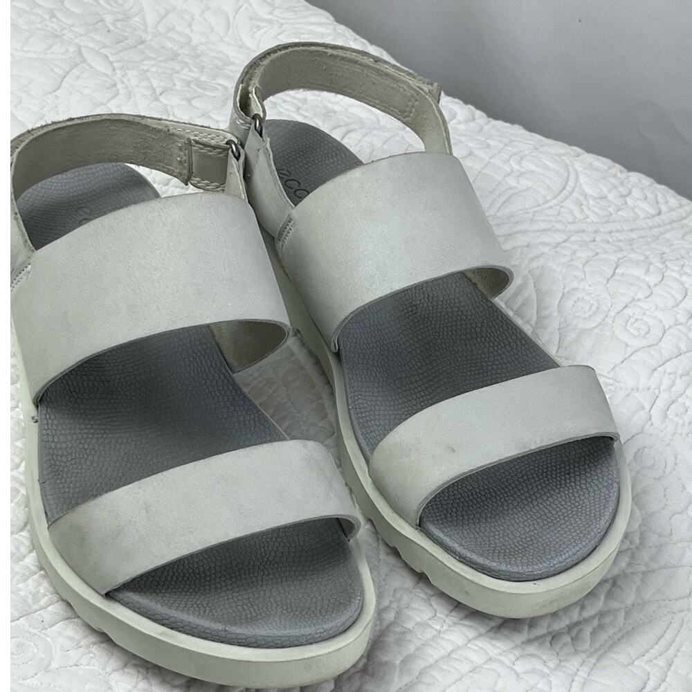 ECCO Women (US 10) Light Gray Leather Strap Peekaboo Toe Vacation Summer Sandal